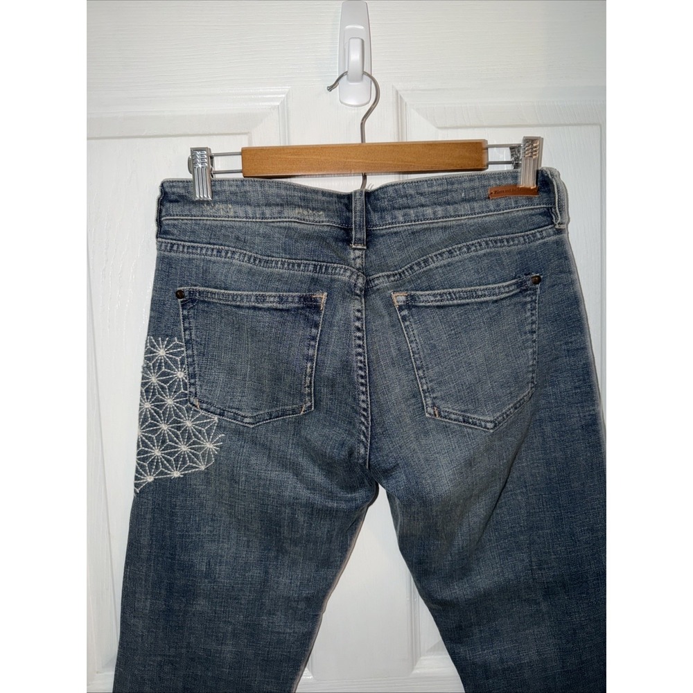 Pilcro Jeans Womens 26 Blue Boyfriend Crop Distressed Embroidered Patchwork Boho - Picture 7 of 8